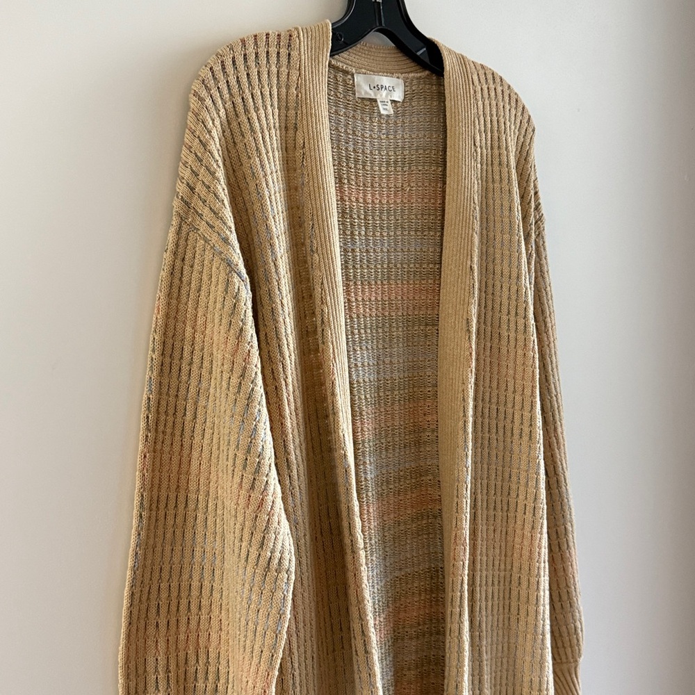 L SPACE ENCINITAS CARDIGAN Duster Cover Up Tan Color size Medium Large - Picture 8 of 15